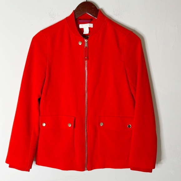 H&M red pocket zip blazer jacket coat women size Small 4 - Picture 2 of 6